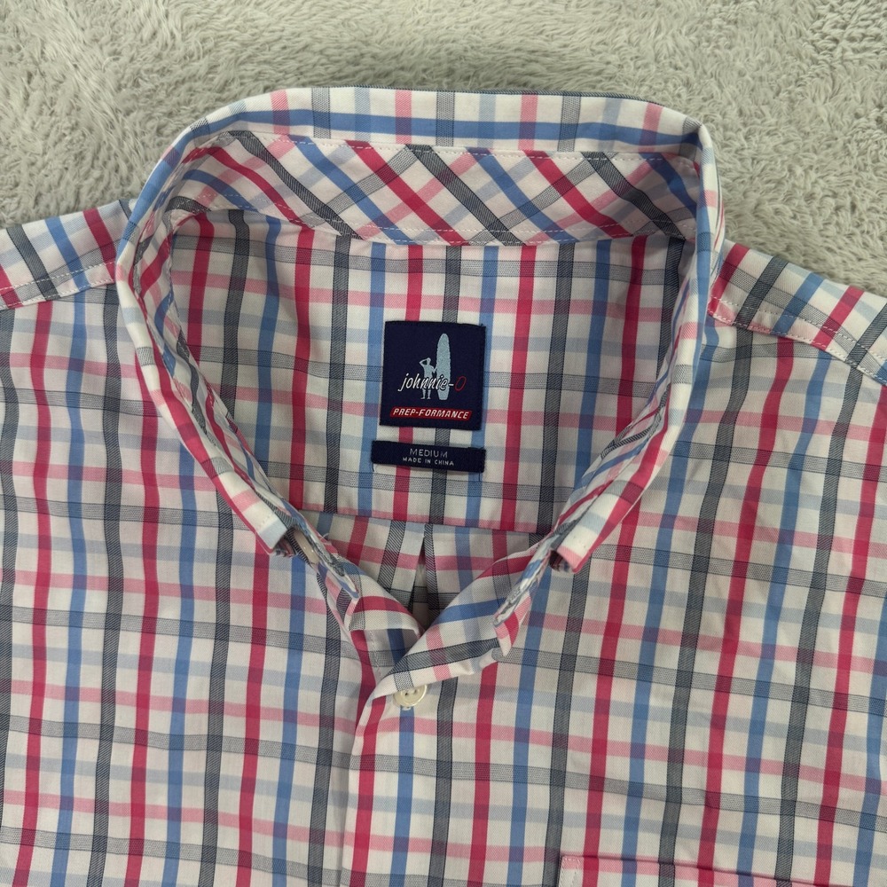 Johnnie O Prep-formance Plaid Button Down Shirt Mens Medium Red Blue Green EUC - Picture 2 of 8